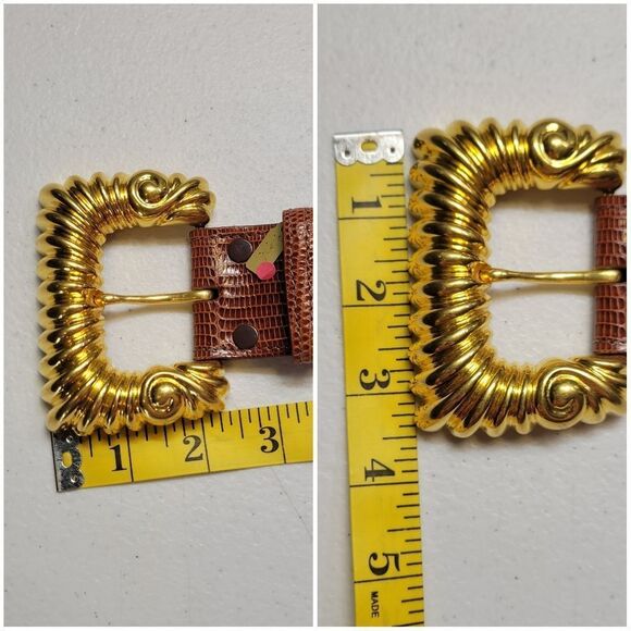 Kleinberg Sherrill Vintage Brown Lizard Embossed Leather Belt Gold Buckle main image 7